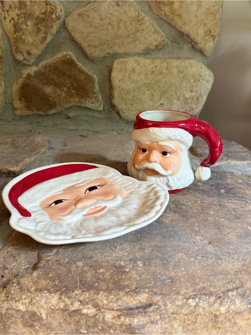 Longaberger Pottery Santa Claus Milk & Cookies Set Mug Plate Holiday Set